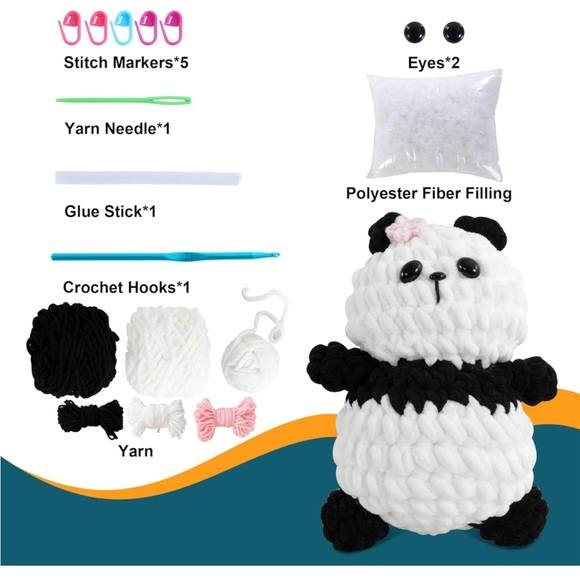 Large Size Chenille Panda 🐼Crochet 🧶 Kit for Beginners - Picture 5 of 10
